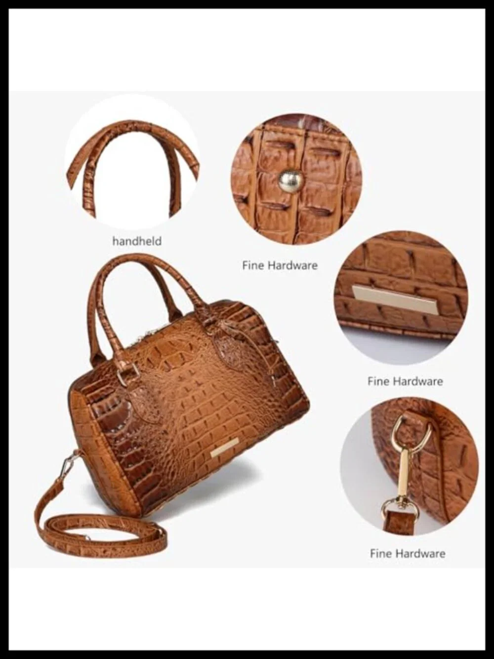 Crocodile Embossed Faux Leather Satchel Handbag with Top Handle and Crossbody